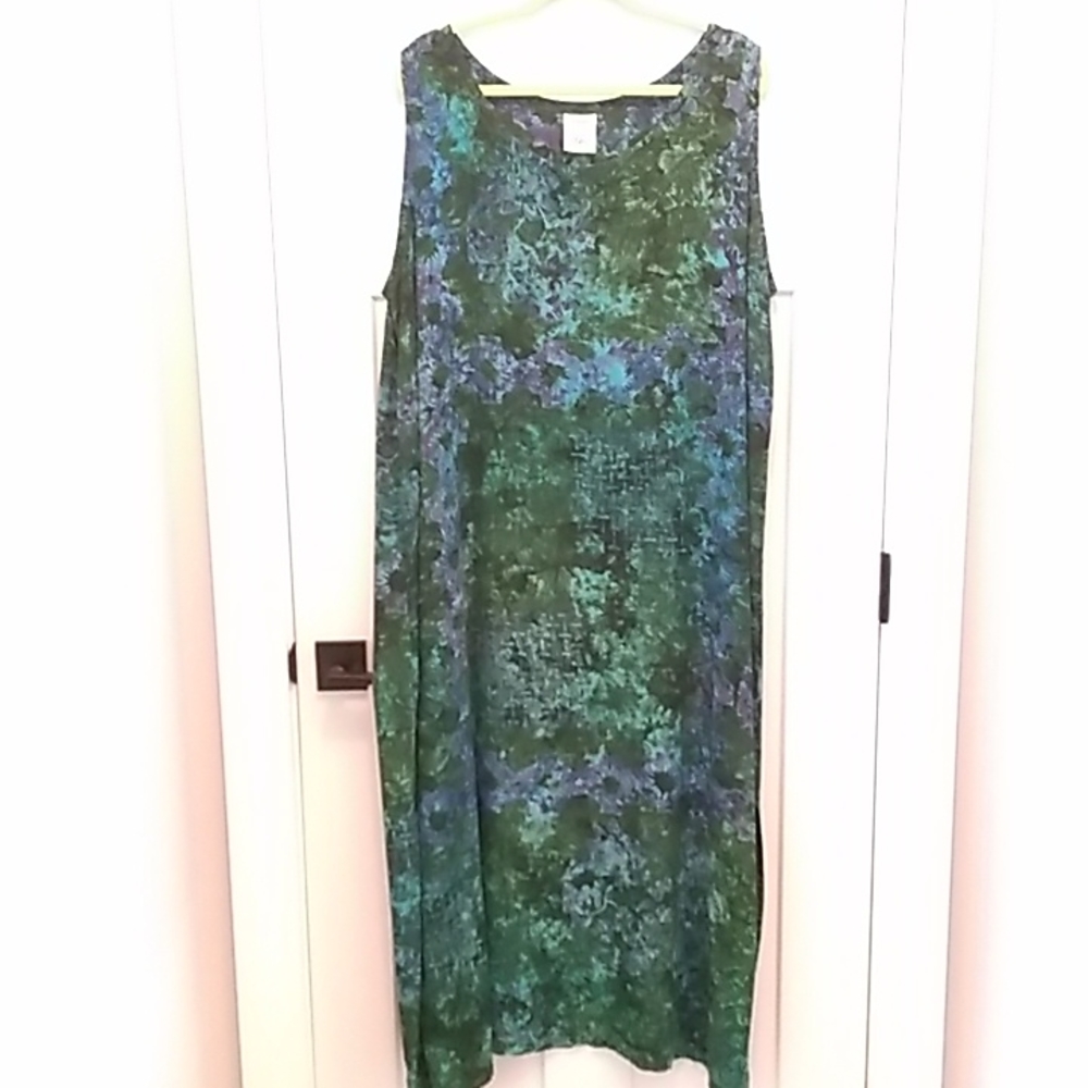 Vibrant Sleeveless Maxi Dress Green/Purple Size 3X